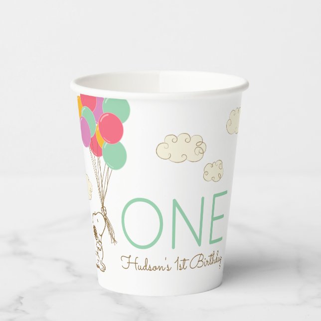 Vasos De Papel Snoopy and Balloons Primer cumpleaños (Izquierda)