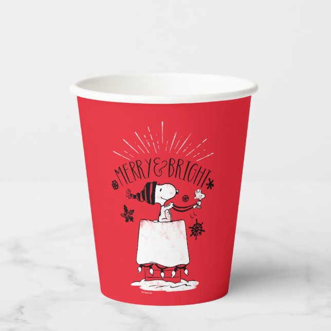 Vasos De Papel Snoopy and Woodstock - Merry & Bright (Anverso)
