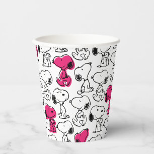 Vasos De Papel Snoopy Black & Magenta Pattern