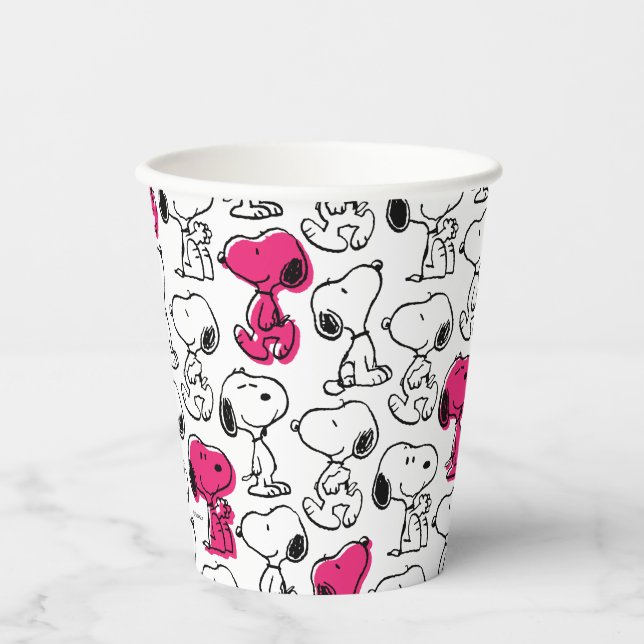 Vasos De Papel Snoopy Black & Magenta Pattern (Anverso)