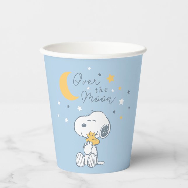 Vasos De Papel Snoopy & Woodstock | Over the Moon Baby Shower Pap (Anverso)