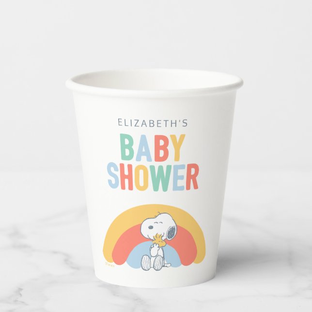 Vasos De Papel Snoopy & Woodstock Rainbow Baby Shower Paper Cups (Anverso)