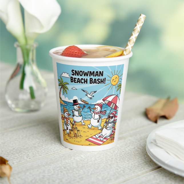 Vasos De Papel Snowman Beach Bash (in situ)