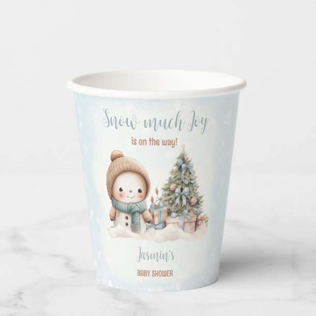 Vasos De Papel Snowman Blue Winter Navidades Boy Baby Shower (Anverso)