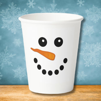 Vasos De Papel Snowman Face Smile vacaciones de invierno adorable