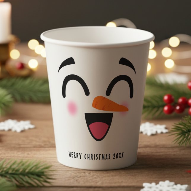Vasos De Papel Snowman Feliz Navidad Cute Sonriente Cara Invierno (Snowman Merry Christmas Cute Smiling Face Winter Paper Cups
)