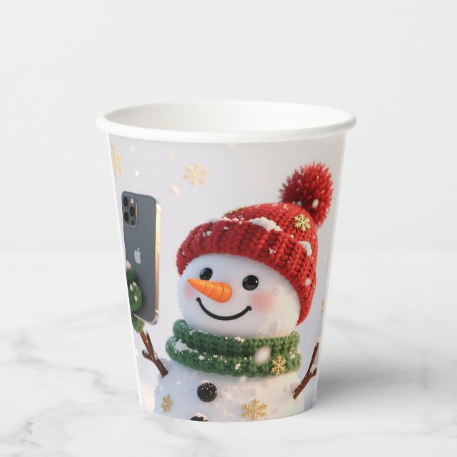 Vasos De Papel Snowman Selfie Holiday Paper Cup (Anverso)