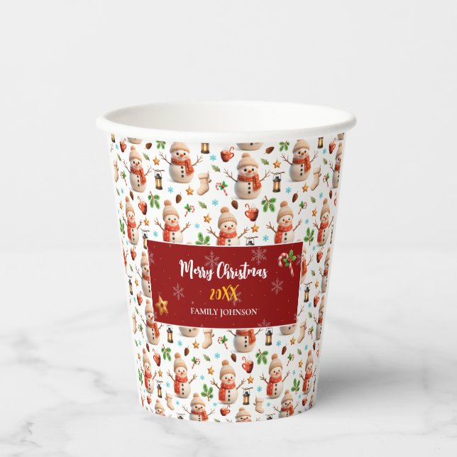 Vasos De Papel Snowman Winter Holiday - Merry Christmas (Anverso)