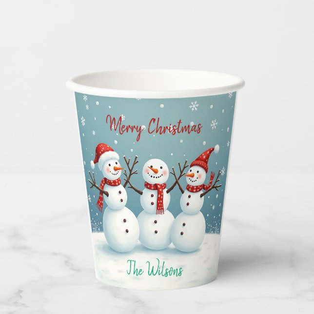 Vasos De Papel Snowmen personalizado (Anverso)
