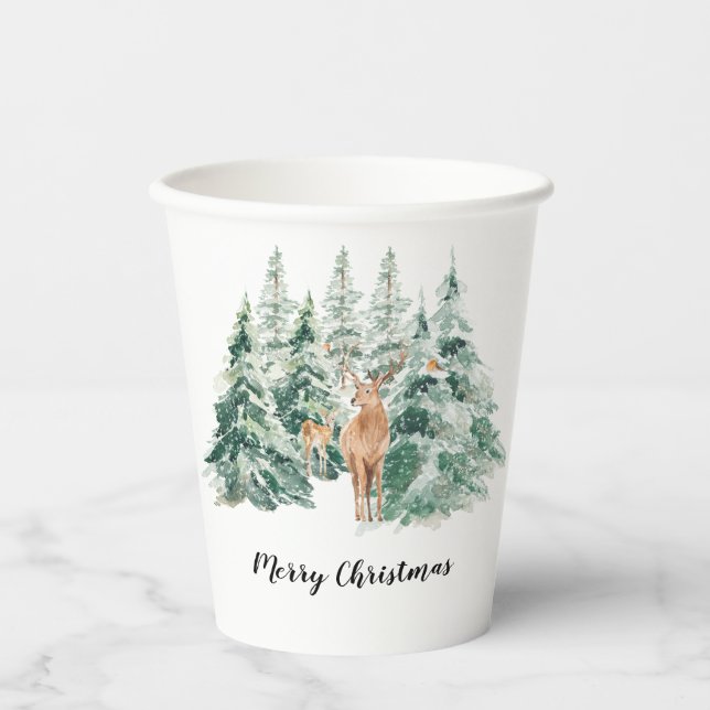 Vasos De Papel Snowowley Winter Woodland Deer Merry Christmas (Anverso)
