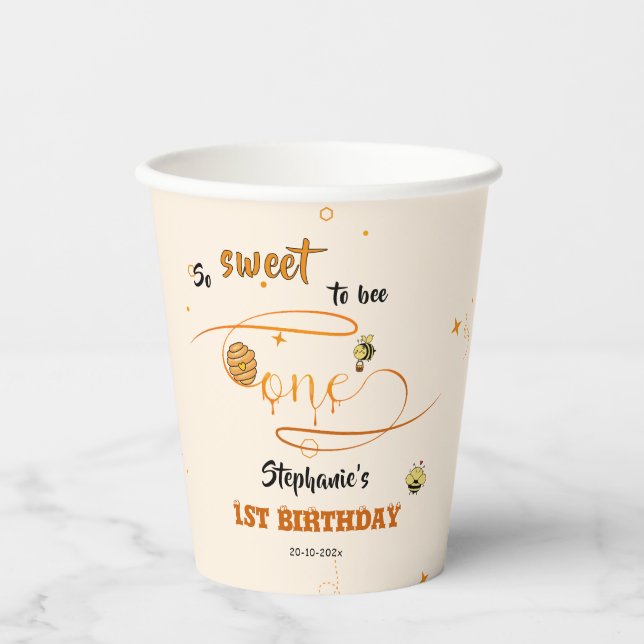 Vasos De Papel So Sweet To Bee One Cute Honey Bee 1st Birthday (Anverso)