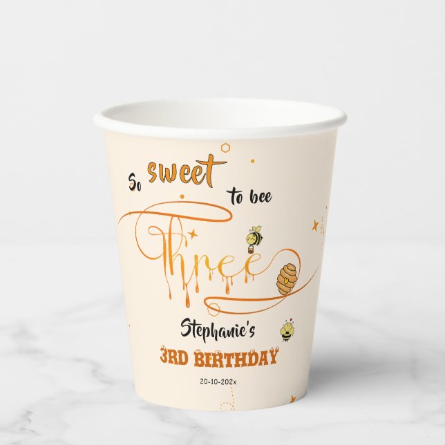 Vasos De Papel So Sweet To Bee Three Cute Honey Bee 3rd Birthday (Anverso)