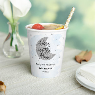 Vasos De Papel Sobre la luna   Boys Baby Shower