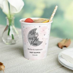 Vasos De Papel Sobre la luna CHICAS BABY SHOWER