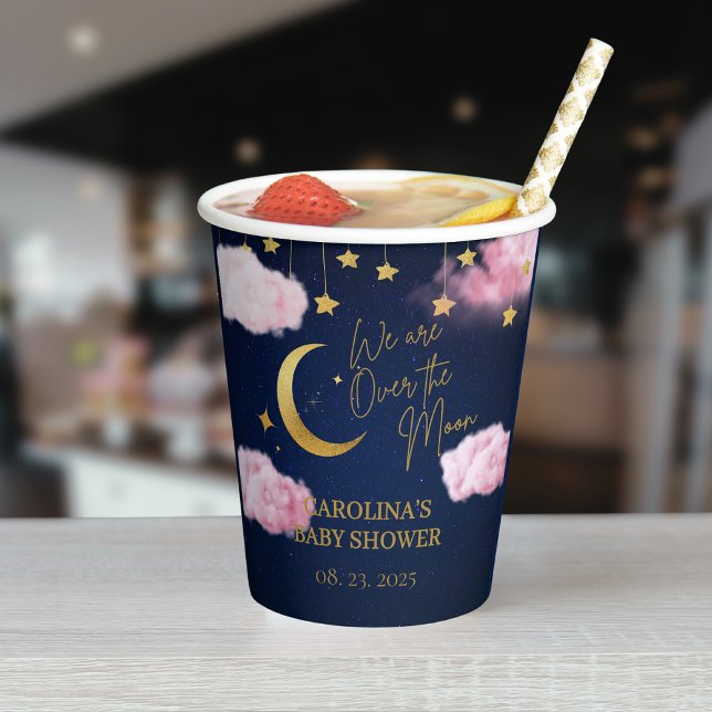 Vasos De Papel Sobre la luna estrellas ducha bebé rosa (Subido por el creador)