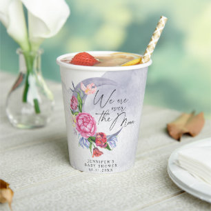 Vasos De Papel Sobre la luna Flores baby shower