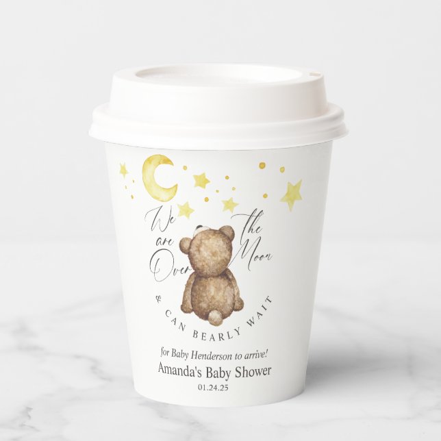 Vasos De Papel Sobre la luna Teddy Bear Baby Shower (Anverso)