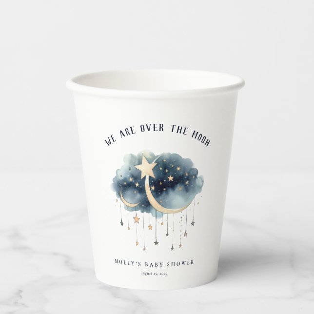 Vasos De Papel Sobre las estrellas del oro de la luna Baby Shower (Anverso)