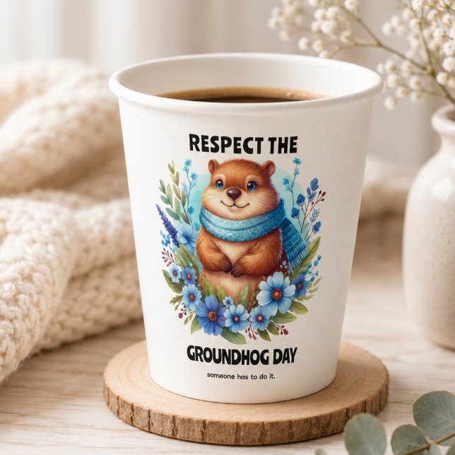 Vasos De Papel ¿Sobrestimado? Acuarela que celebra el Día de la M (Over Rated? Watercolor Celebrating Groundhog Day Paper Cups)