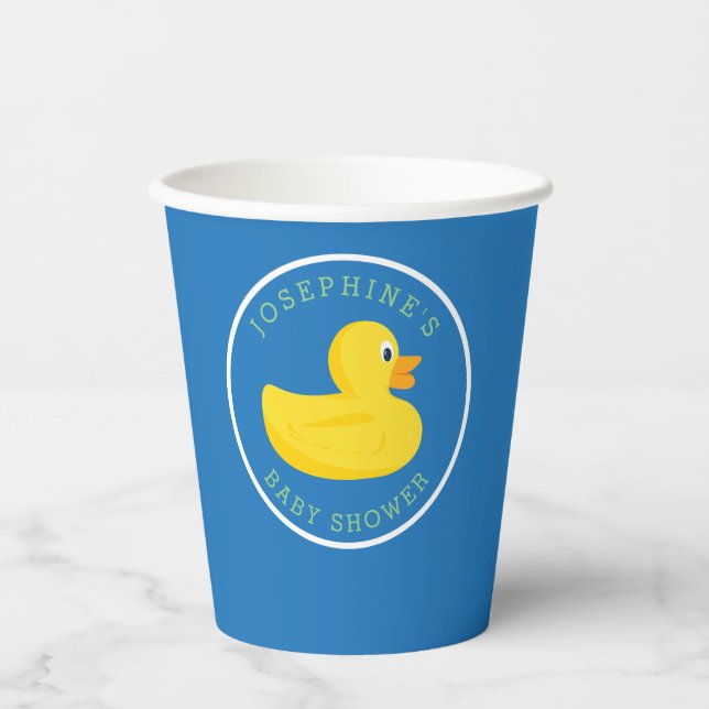 Vasos De Papel Sofisticado Duck Baby Shower Blue Personalizado Co (Anverso)