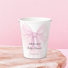 Vasos De Papel Soft Pink Blush Bow Baby Girl Shower