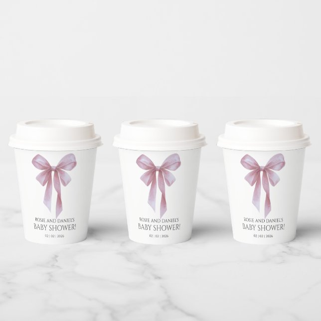 Vasos De Papel Soft Pink Bow Girl Baby Shower (Multi)