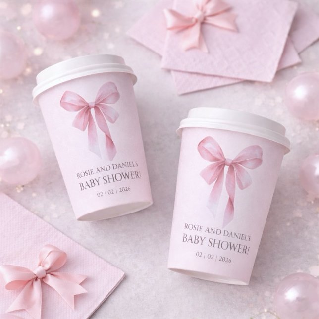 Vasos De Papel Soft Pink Bow Girl Baby Shower (Soft Pink Bow Girl Baby Shower Paper Cups)