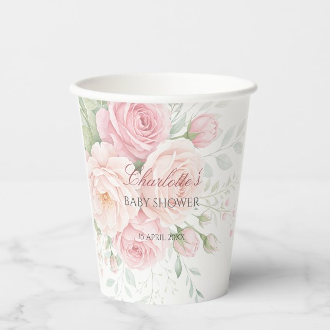 Vasos De Papel soft roses floral paper cups template (Anverso)