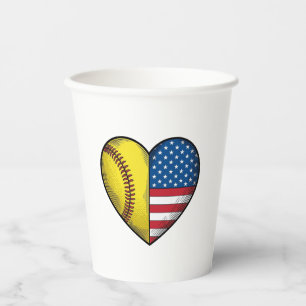 Vasos De Papel Softbol bandera de EE. UU. corazón diseño vectoria