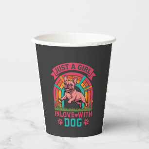 Vasos De Papel Solo Chica Enamorada Perro Bulldog Francés Patas A