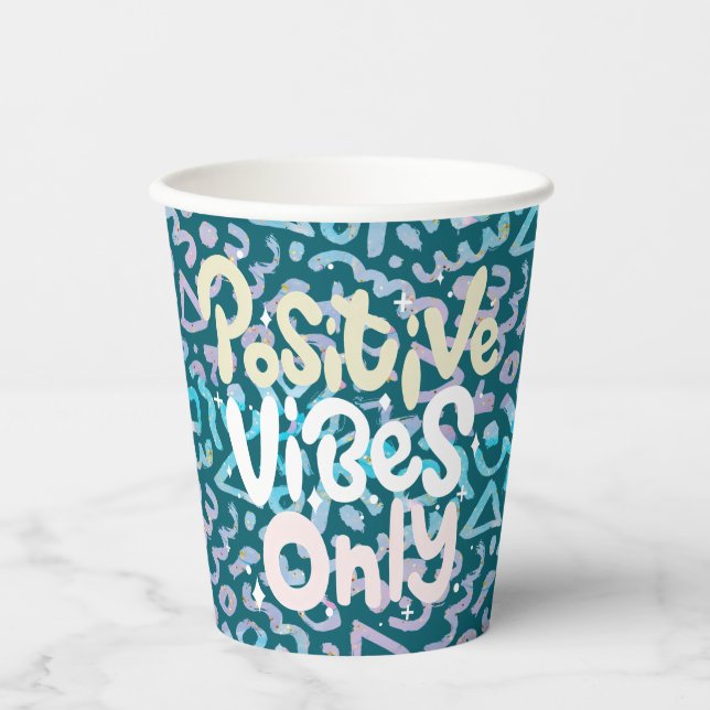 Vasos De Papel Sólo las vibraciones positivas geométricas verdes (Anverso)