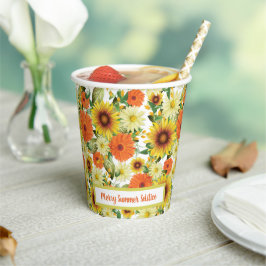 Vasos De Papel Solsticio de verano Flores de girasol amarillo y v