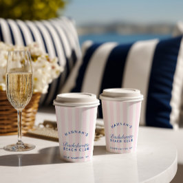 Vasos De Papel Soltera Retro Rayas Azules y Rosadas