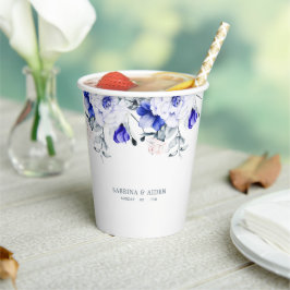 Vasos De Papel Sombra Del Boda Floral De Marfil Azul Real