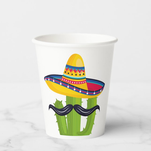 Vasos De Papel Sombrero con cactus con bigote (Anverso)