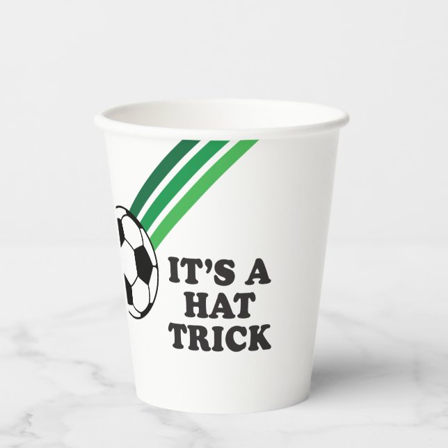 Vasos De Papel Sombrero de Truco de Fútbol Rayas Verdes Cumpleaño (Anverso)