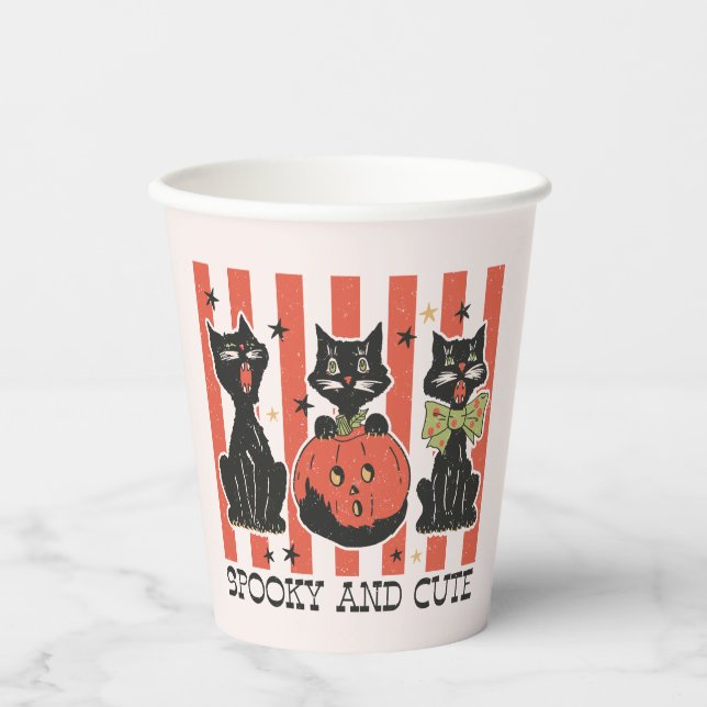 Vasos De Papel Sombrío y lindo - Gato negro y calabaza (Anverso)