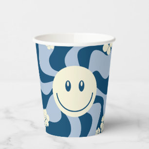Vasos De Papel Sonrisa: azul oscuro, azul claro y crema