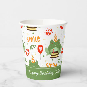 Vasos De Papel Sonrisa de patrón de rana lindo Texto Feliz cumple