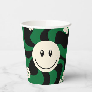 Vasos De Papel Sonrisa - Verde, Crema y Negro