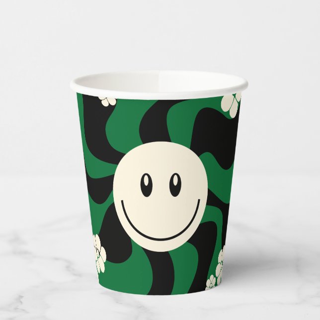 Vasos De Papel Sonrisa - Verde, Crema y Negro (Izquierda)