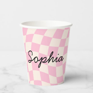 Vasos De Papel Sophia Name Custom Mug Cup Party Pink Check Grid
