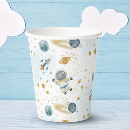 Vasos De Papel Space Rocket Ship Astronaut Stars Pattern