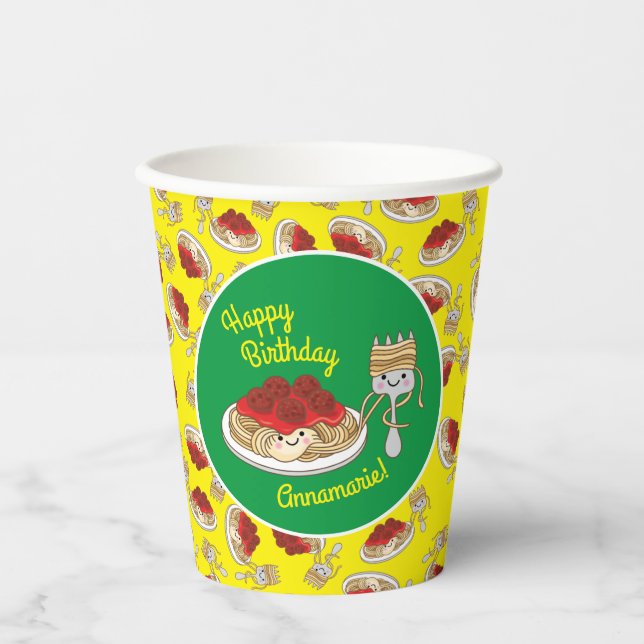 Vasos De Papel Spaghetti Kids Birday Fiesta Meatball (Anverso)