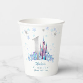 Vasos De Papel Sparkle Silver Frozen Kingdom Castle 1º cumpleaños