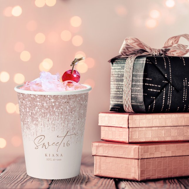 Vasos De Papel Sparkles Sweet Dieciséis Rosas Gold ID912 (Subido por el creador)