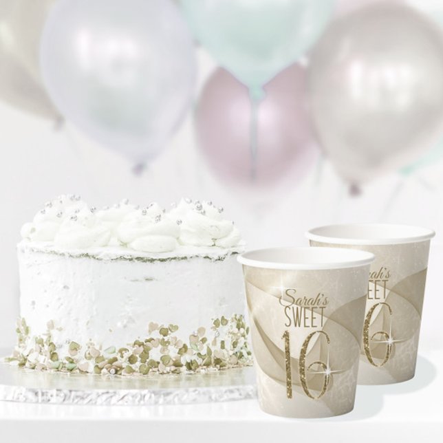 Vasos De Papel Sparkling Swirls Sweet 16 Gold ID652 (Subido por el creador)