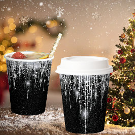 Vasos De Papel Sparkly Black and Silver Christmas New year Party
