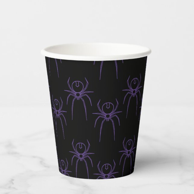 Vasos De Papel Spider en morado y negro (Anverso)