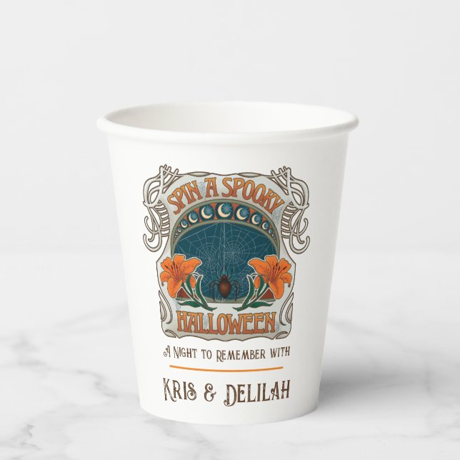 Vasos De Papel Spiders & Lilies Tocaban Halloween Personalizados (Anverso)